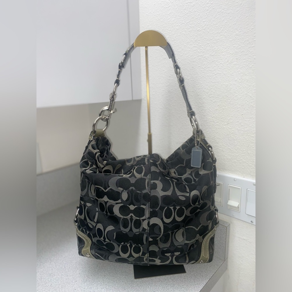 Coach Carly Large Multi Silver/Black Hobo Bag GUC - Picture 2 of 16